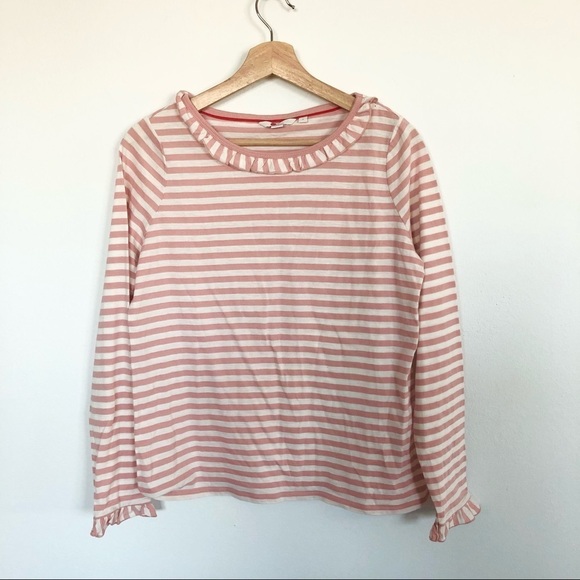Boden ruffle neck breton striped long sleeve cotton t-shirt size medium - Picture 2 of 7